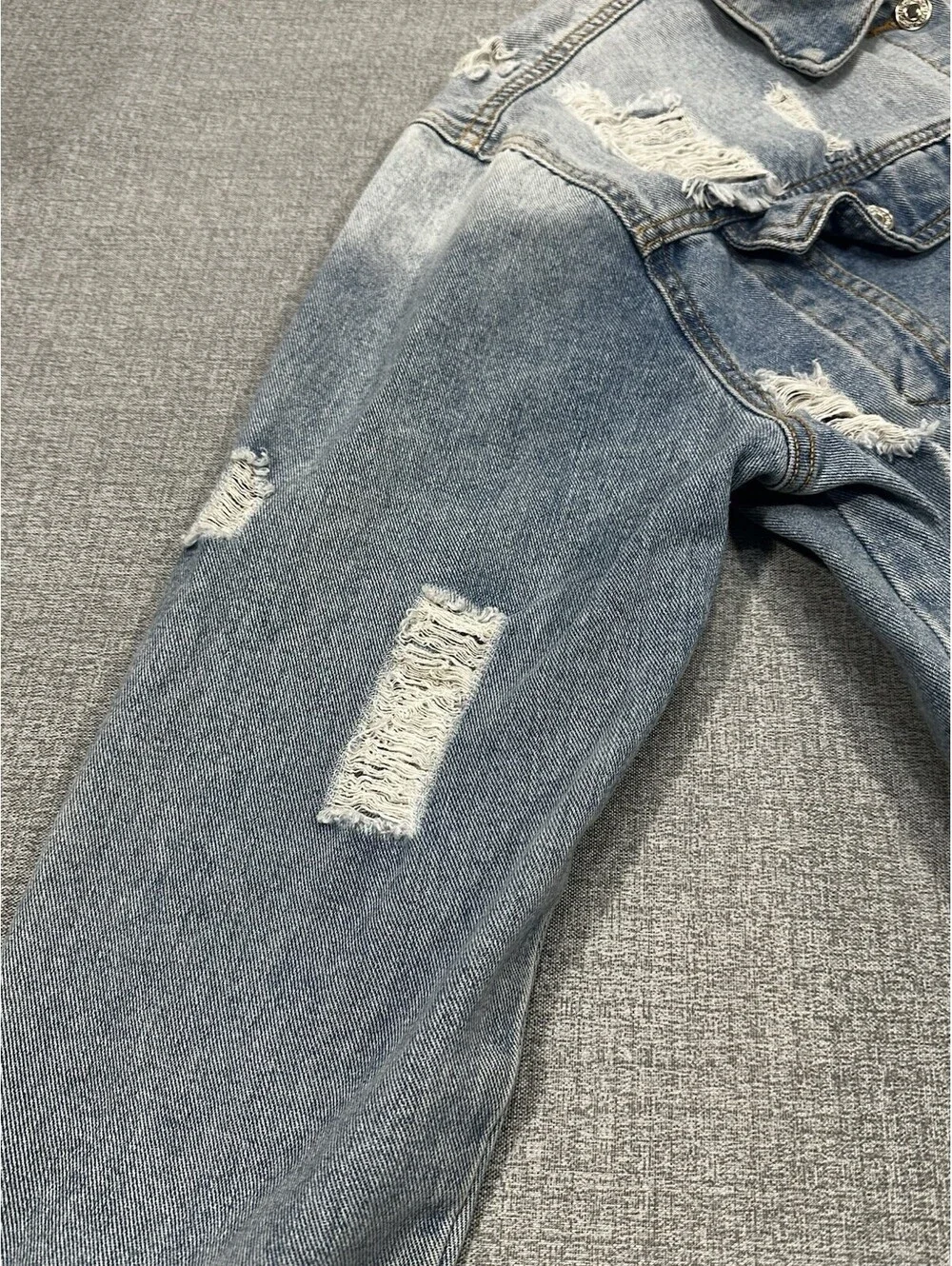 Distressed Denim Size S Fits M Jacket Wash Ripped Jean Jacket